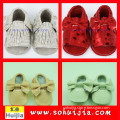 2015 Hot Sale custom sweet color bow and tassels sandals cow leather cheap baby moccasin